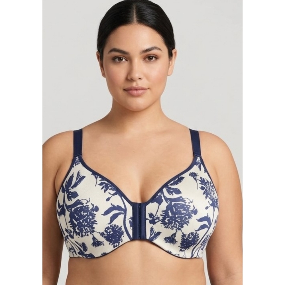 Cacique Lightly Lined Balconette Bra White & Navy Size 40DDD